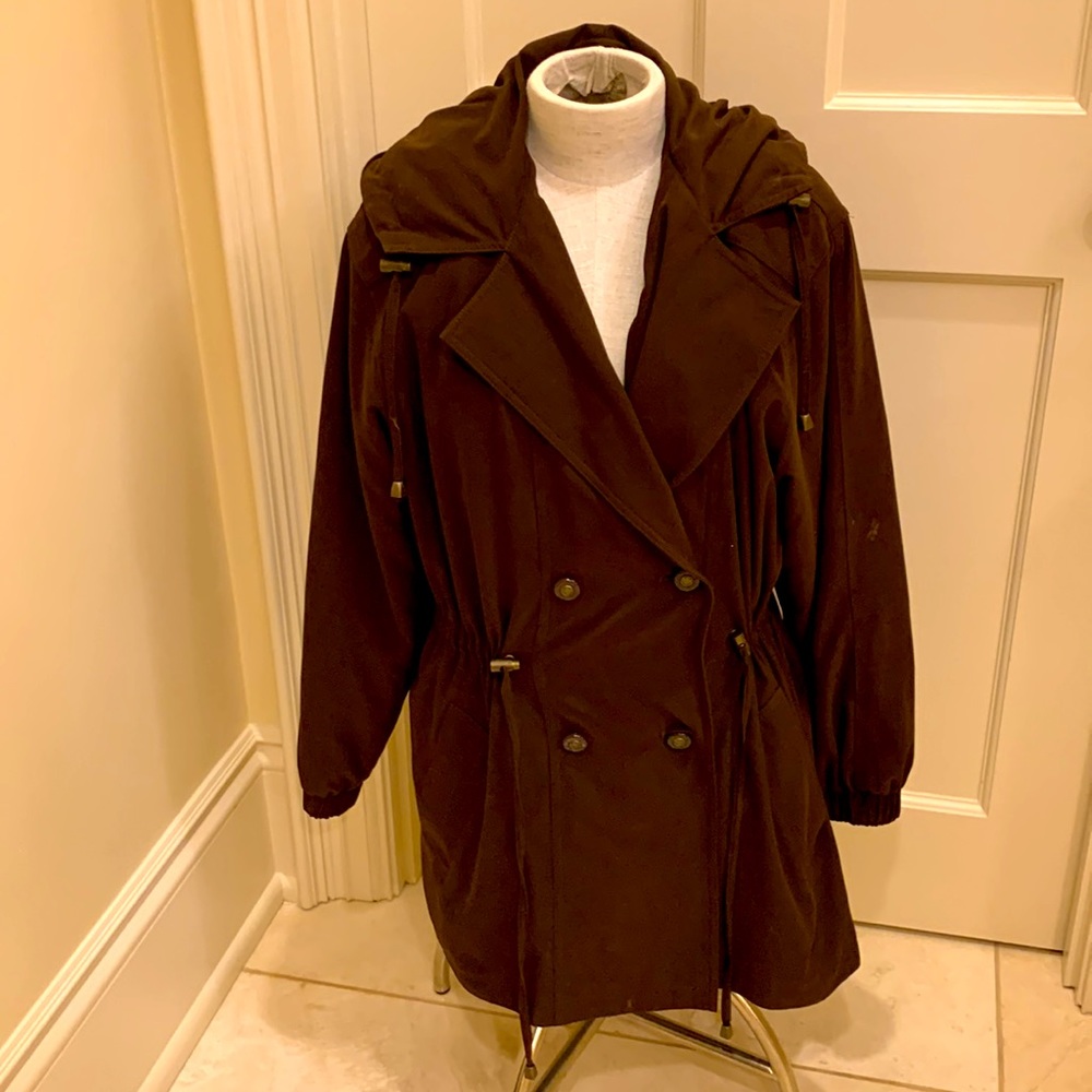 NEIMAN MARCUS WOMENS SIZE MEDIUM BROWN COAT WITH HOOD & REMOVABLE LINING